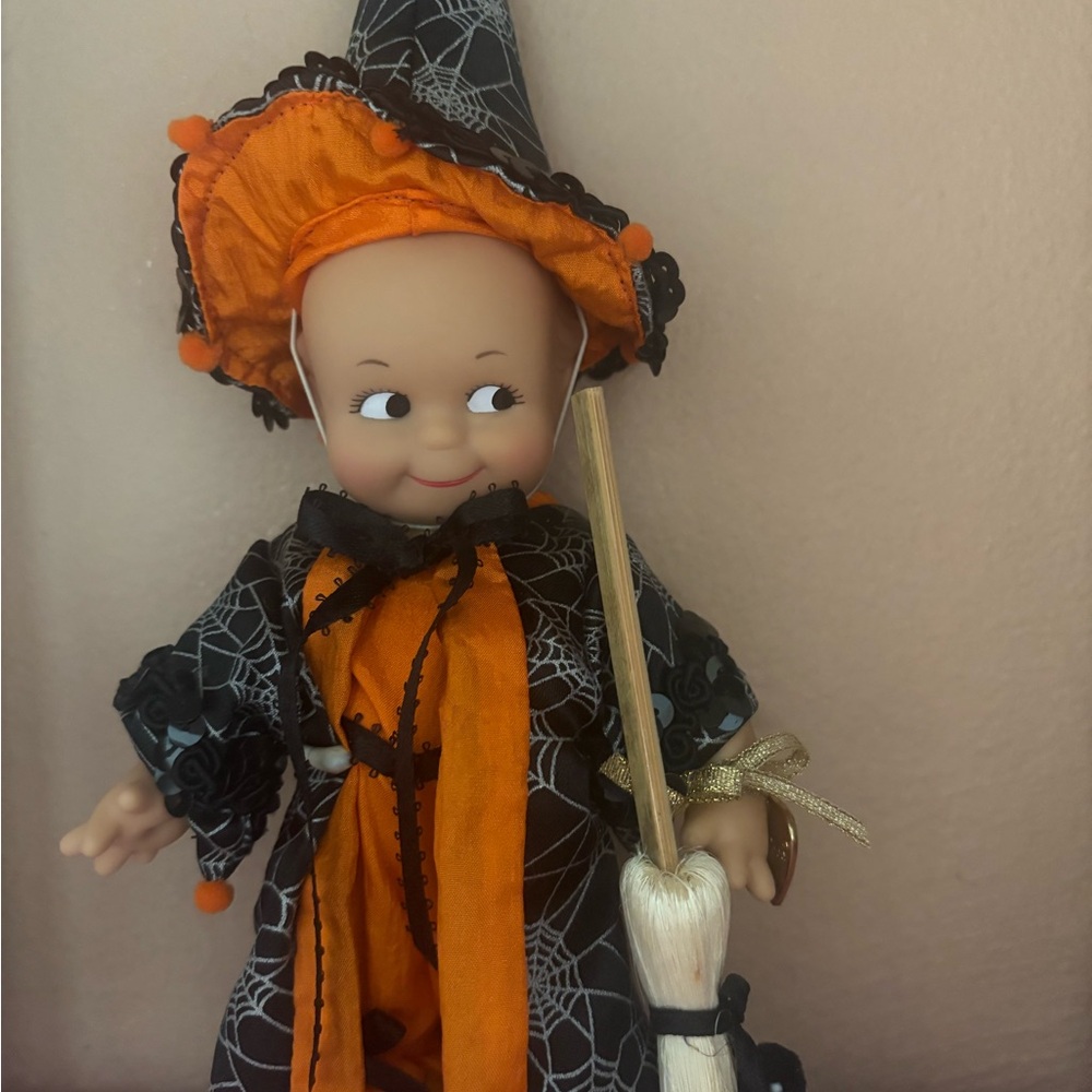 Kewpie Halloween Witch Doll with Broom